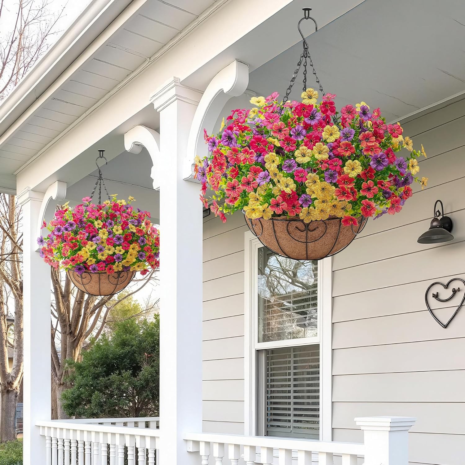 4 PCS ARTIFICIAL HANGING FLOWER BASKET Outdoor Garden Faux Floral Arrangement
