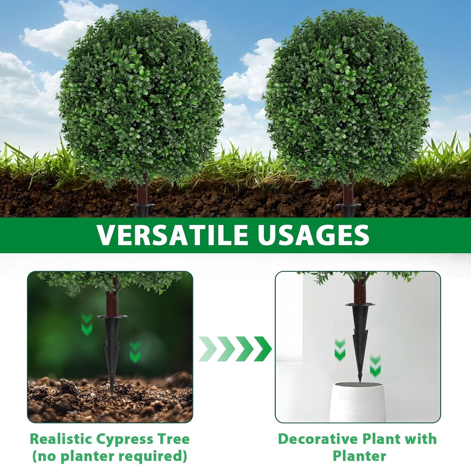 Artificial 27.5 Inches Boxwood Topiary Ball Tree with Ground Spike, Set of 2 Art
