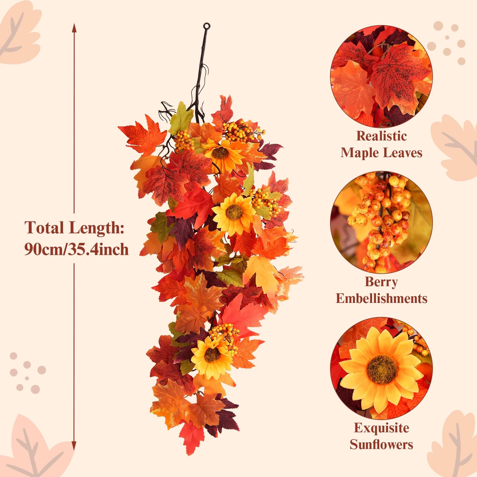 2Pcs Fall Hanging Maple Leaves Plants Fall Wall Decor Hanging Plants Artifici…
