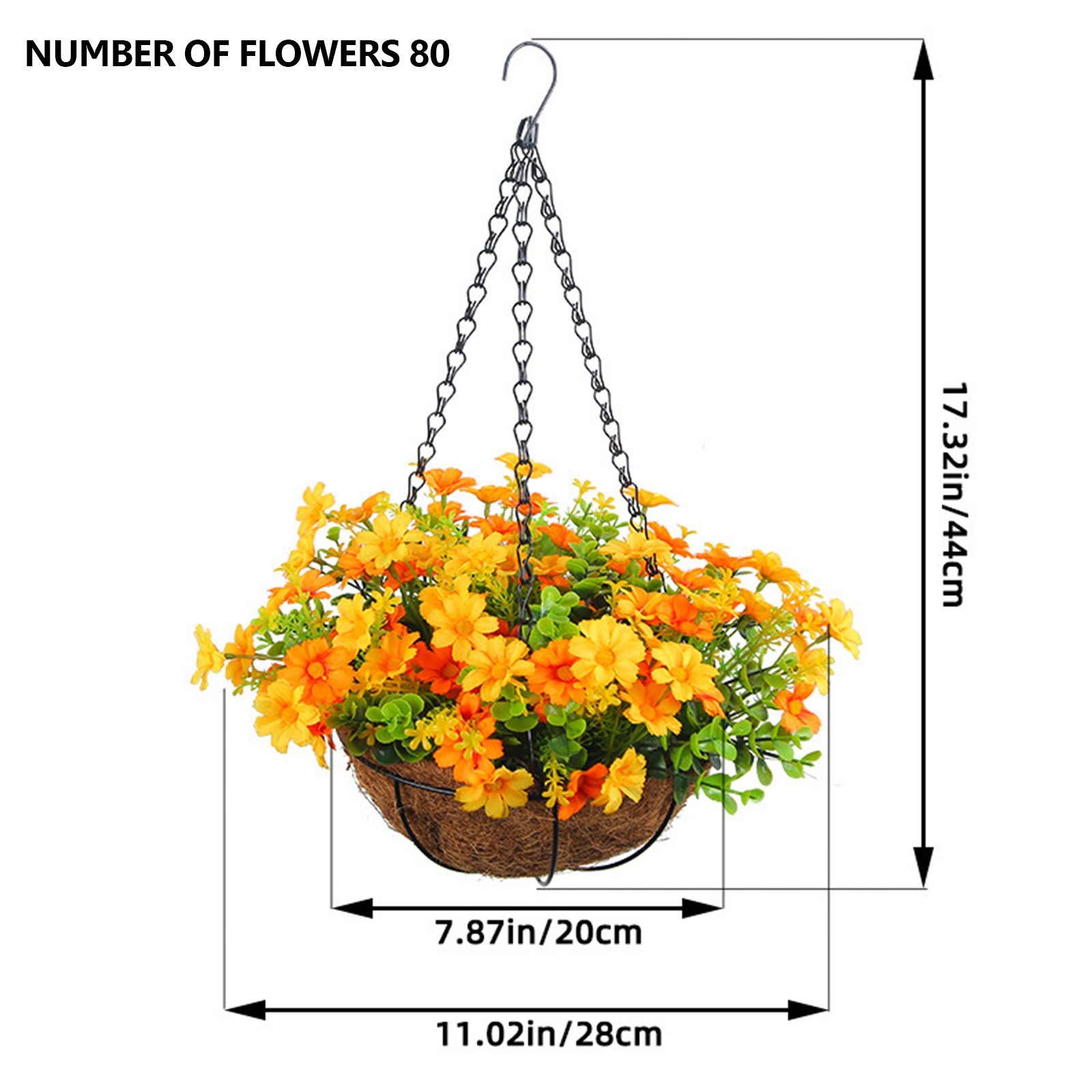 Hanging Flower Basket 2m/6.5ft Cloth Realistic Display Vibrant