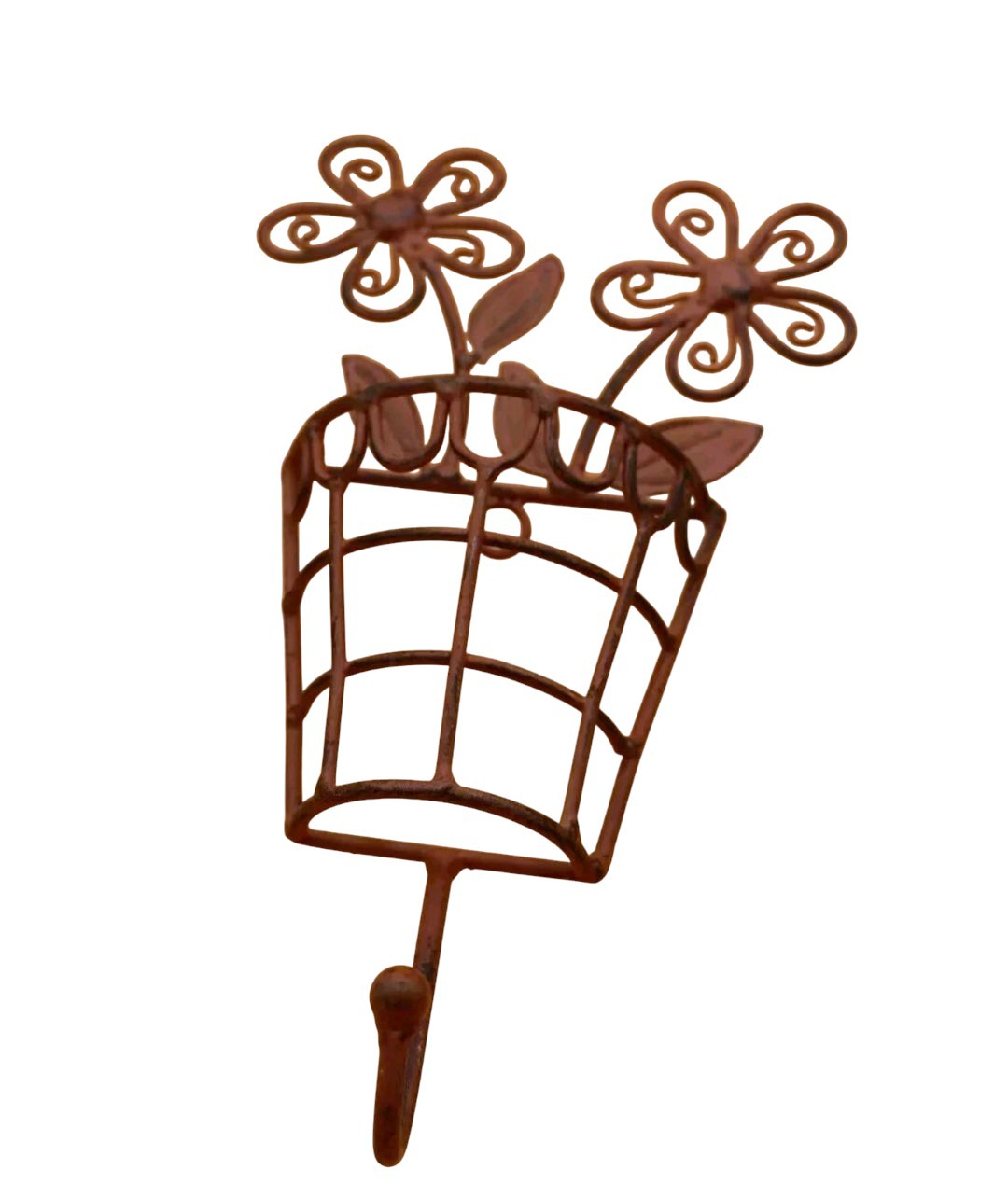 Brown Metal Wire Basket Hook Flowers Wall Art