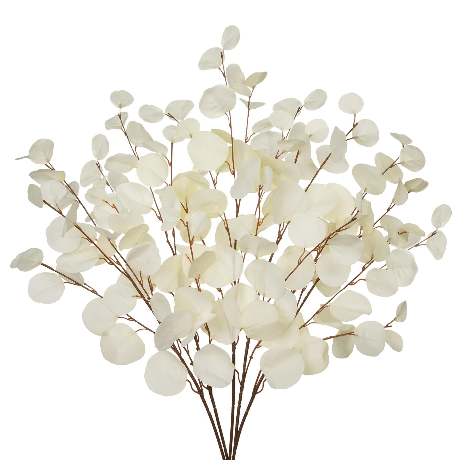 Cream White Eucalyptus Stems Fake Eucalyptu Leaves 34” Long Silver Dollar Lea…