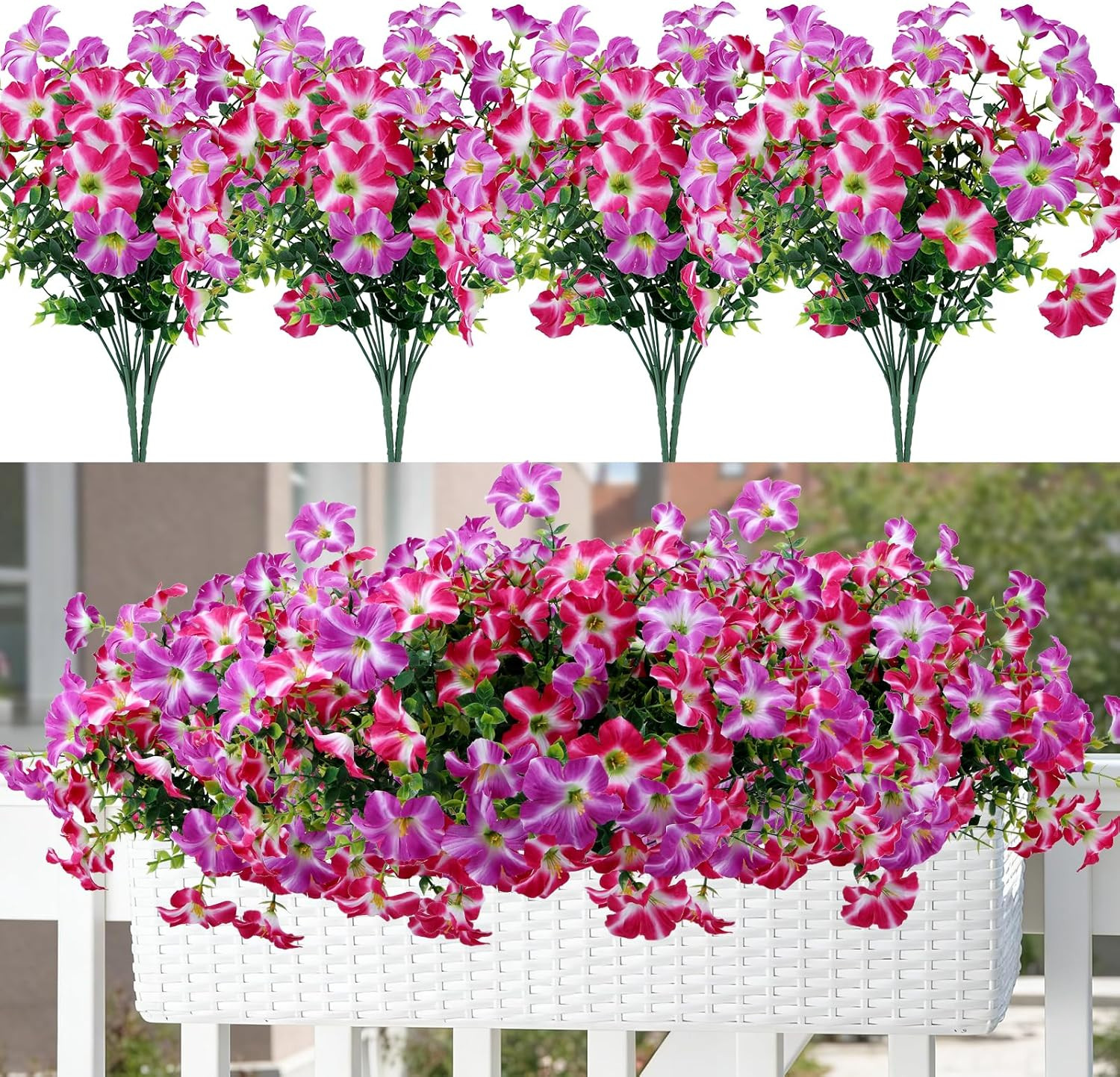 Artificial Flowers Plants for Outdoors, 12 Bundles UV Resistant Fake Small Faux