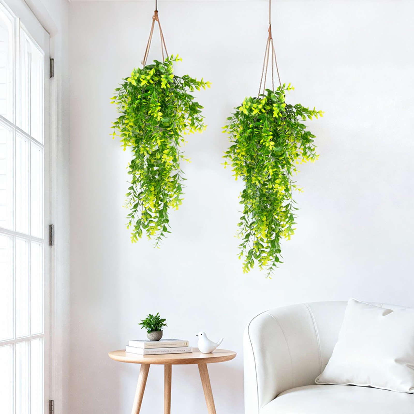 2PCS Fake Hanging Plants – Lifelike Plastic Milan Grass Hanging Lvy Vine, Art…
