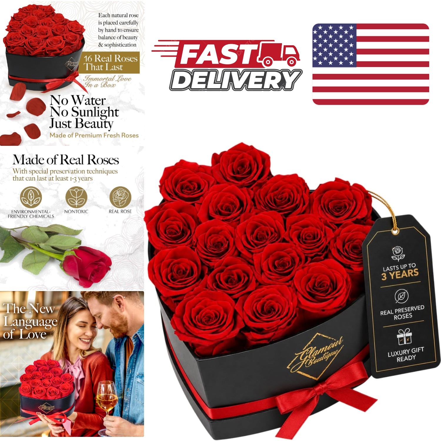 16 Red Roses Preserved in Heart Box Timeless Gift for Birthdays Anniversaries