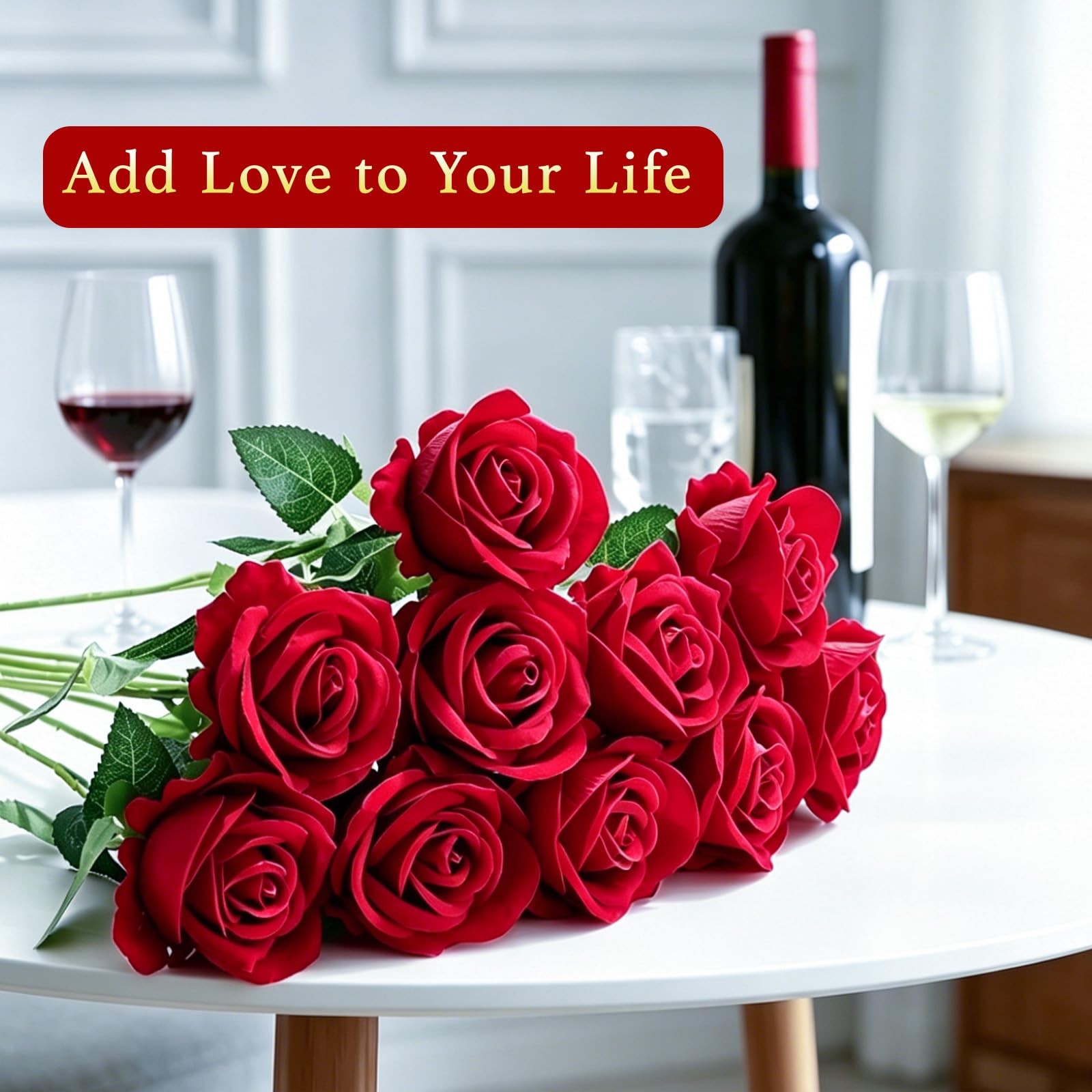 50 Pcs Red Roses Artificial Flowers, Fake Velvet Silk Rose Bulk Faux Flower, …