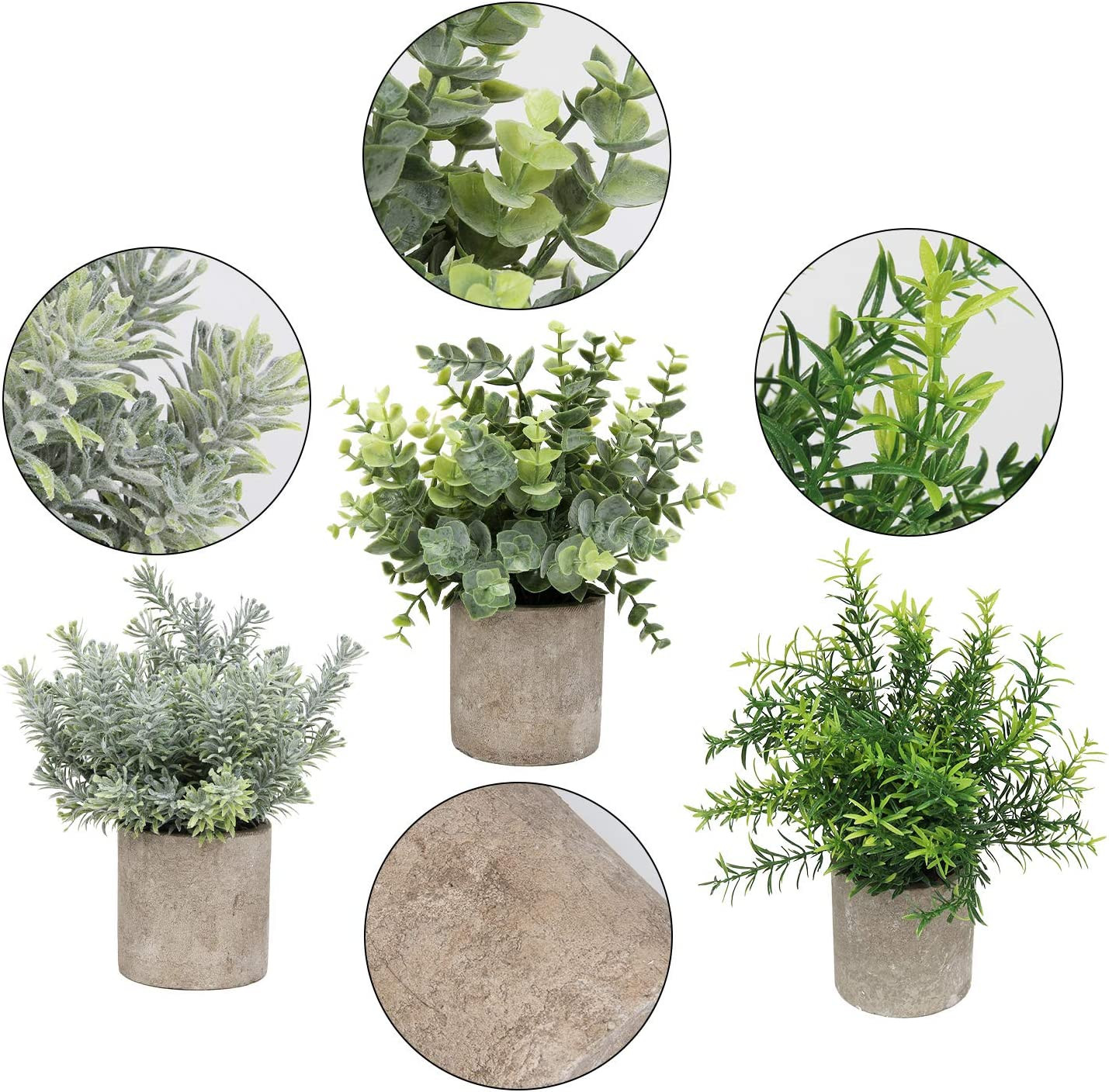 Mini Potted Plants Artificial Eucalyptus Boxwood Rosemary Greenery in Pots Faux