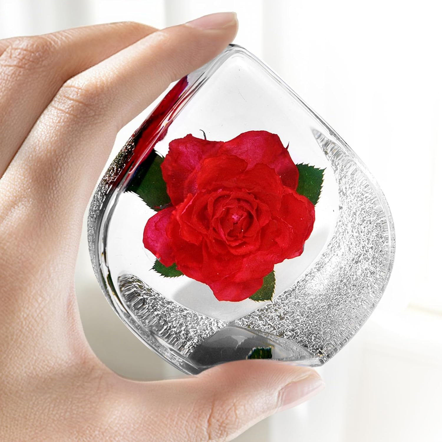 Preserved Red Rose in Resin,Teardrop Shaped Real Rose Gift Set Perfect Roses Pre