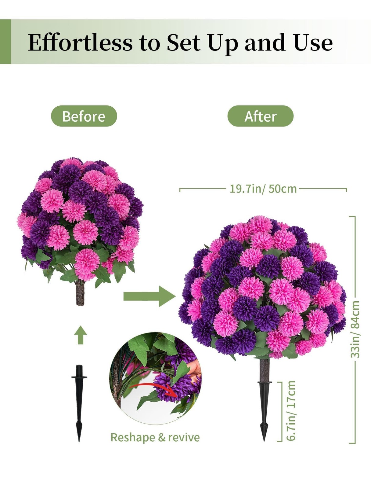 Fake Outdoor Flowers with Stakes – Set of 2 Pink Purple 33″ H X 19.7″ W Artif…
