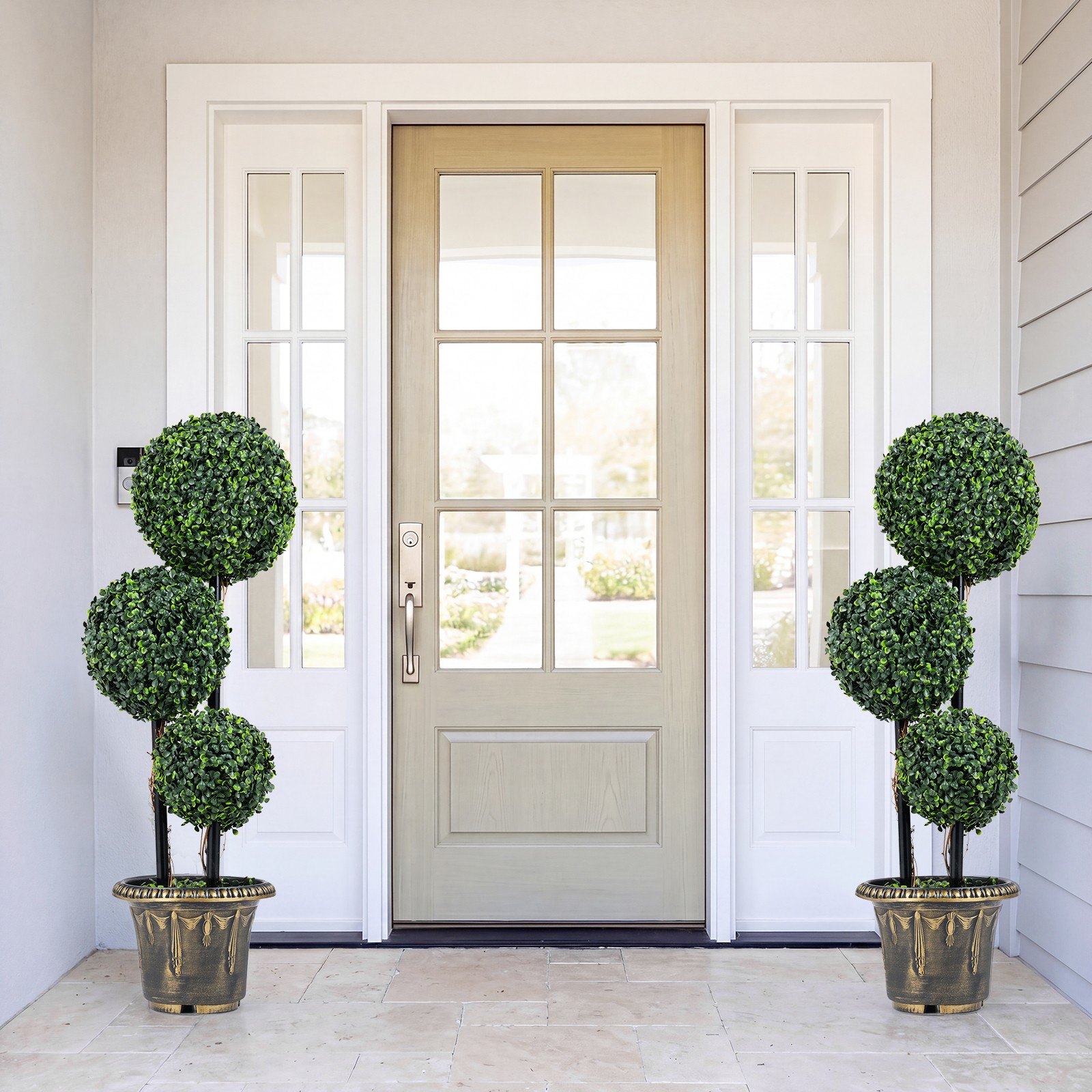 3 FT Artificial Boxwood Topiary Tree, Sun-Protective Triple Ball Shrubs,Indoor