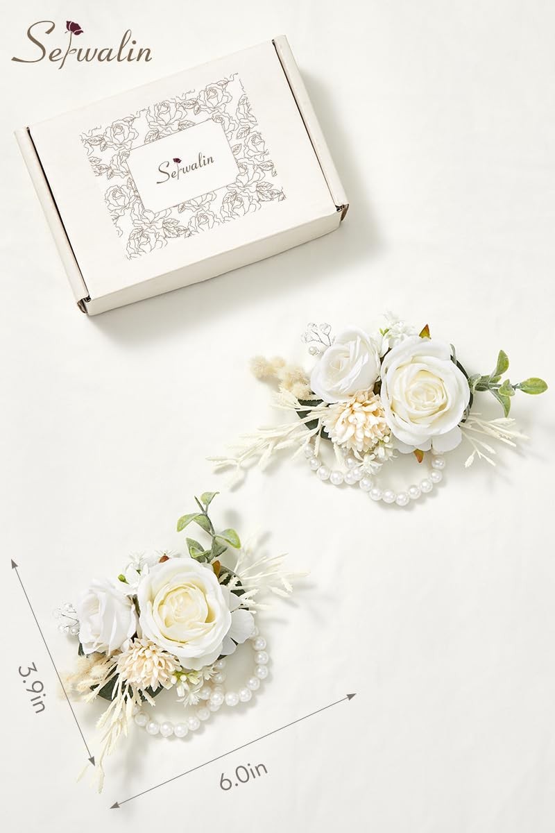 2 PCS White Wrist Corsage Wedding Corsages Wristlet Artificial Flowers Prom