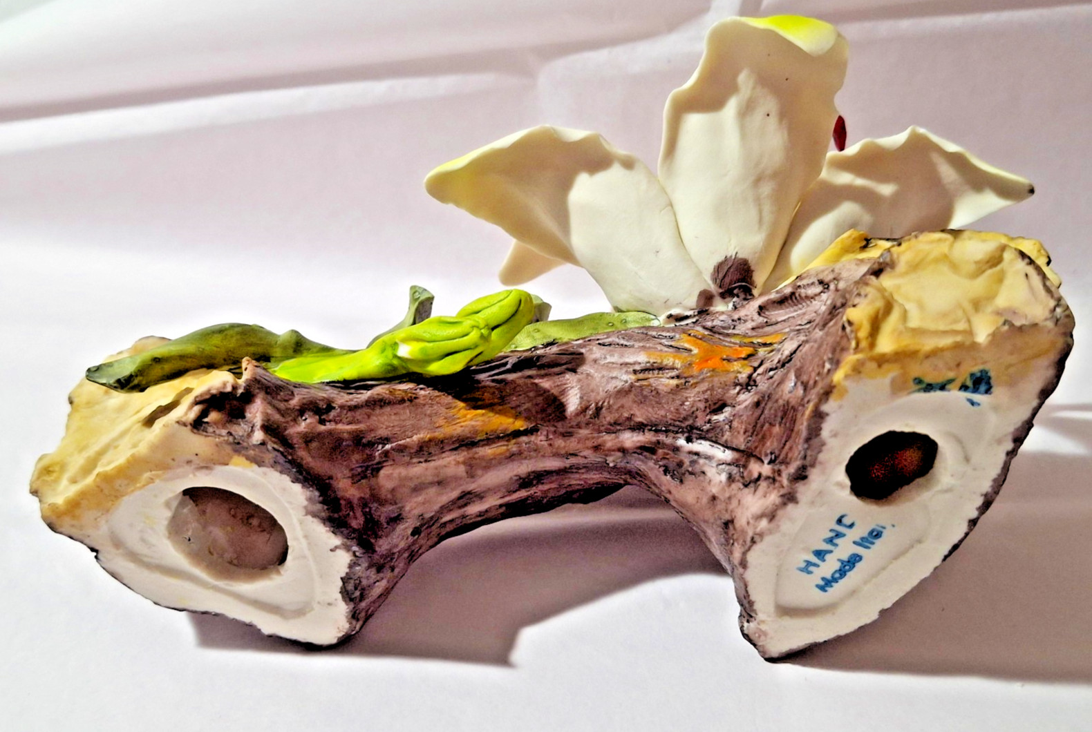 VTG Rare Tiger Lily Branch Cream Yellow Green Italy Porcelain Has Damage