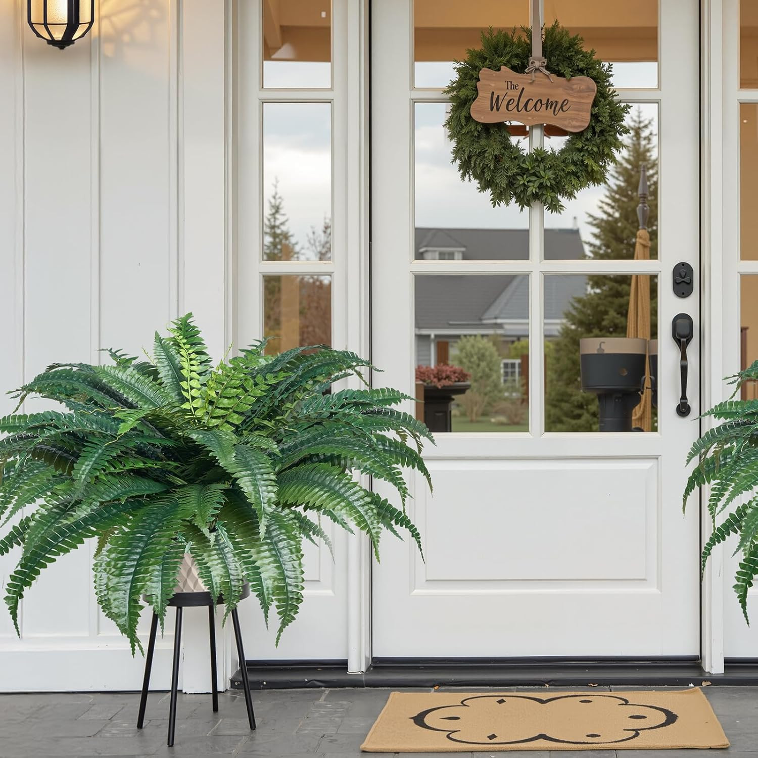 Large 47″ Artificial Boston Ferns – 2 Pcs Faux Plants for Home & Garden