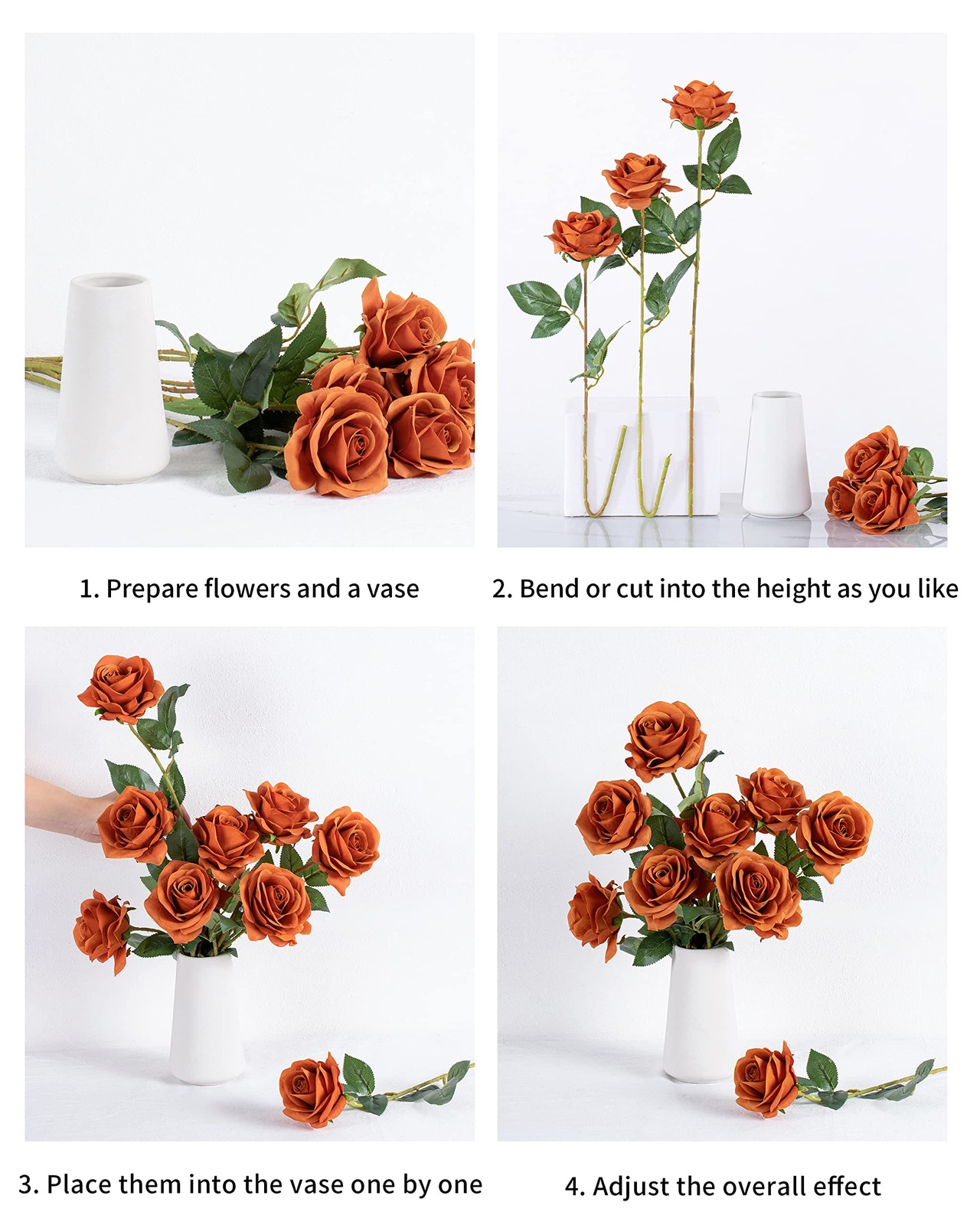Burnt Orange Silk Roses Artificial Flowers 10 PCS for Arrangement Wedding