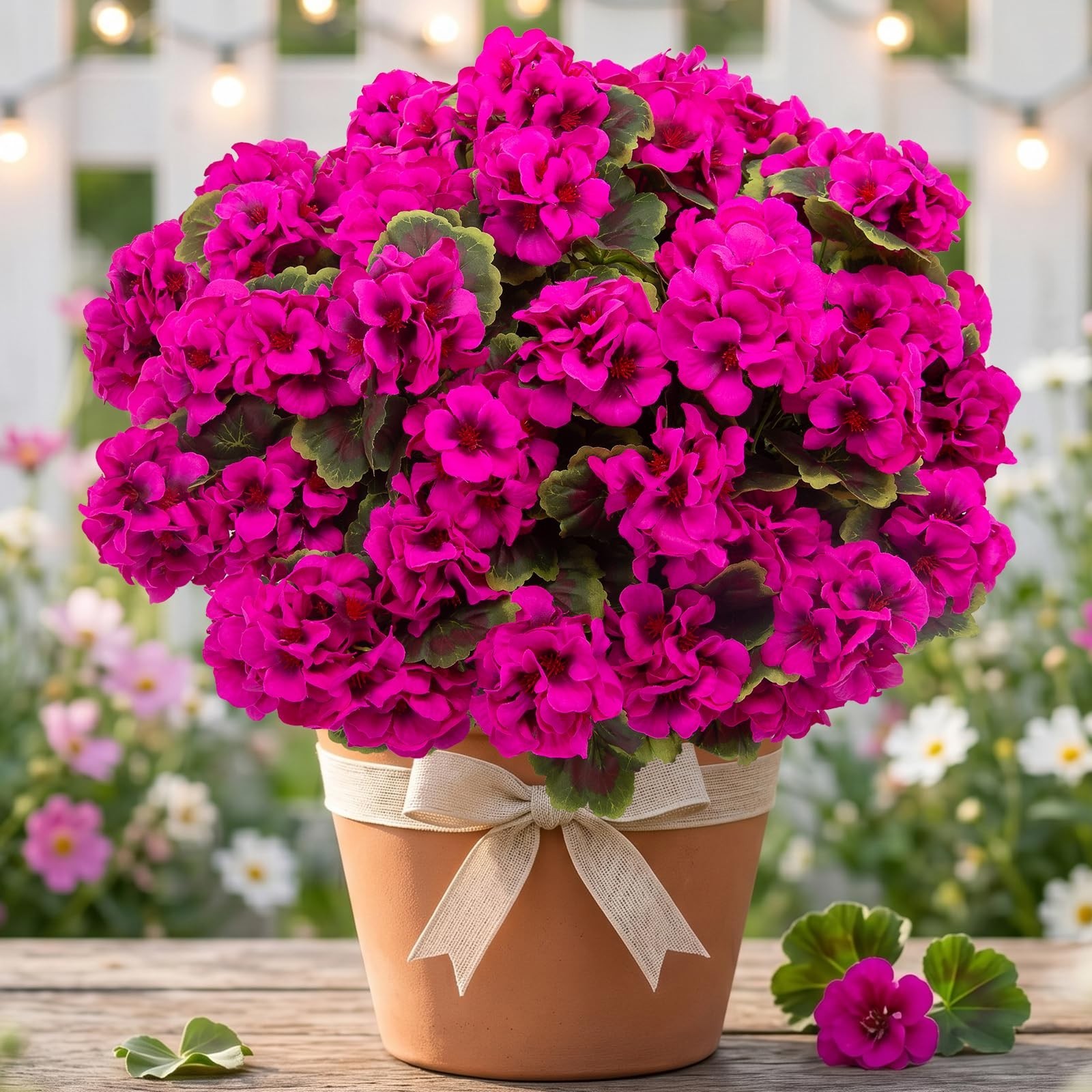 16 Pcs UV Resistant Artificial Geraniums – Realistic Silk Flowers for Home Garde