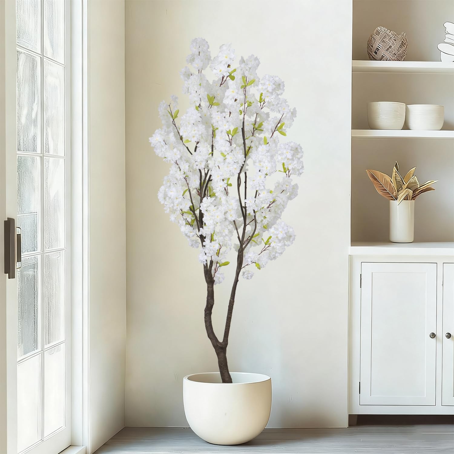 Faux White Cherry Blossom Tree 6.5ft(78in)Tall Artificial Japanese Sakura in …