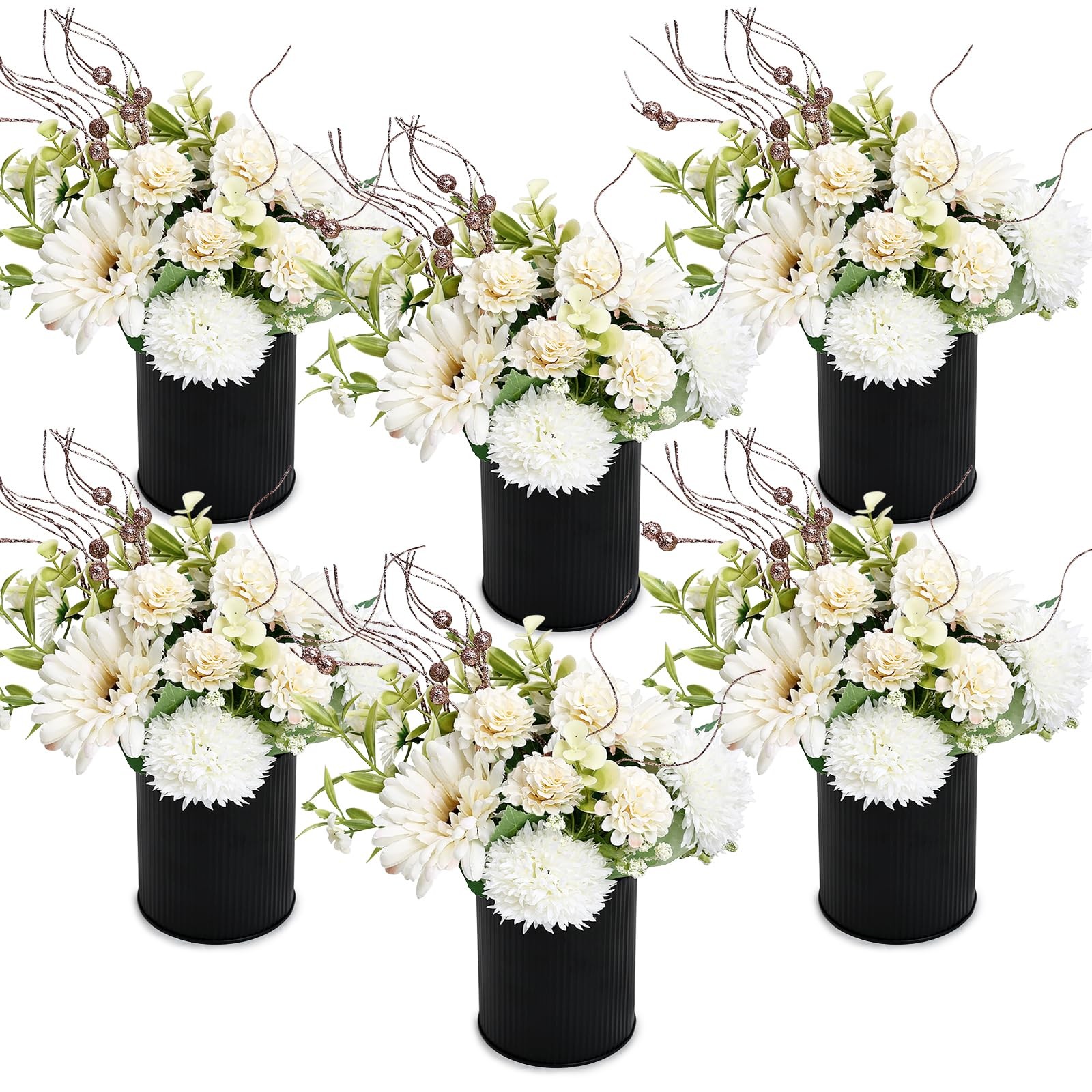 Party Table Centerpieces – Set of 6 Pre-Made Daisy Floral Arrangements with B…