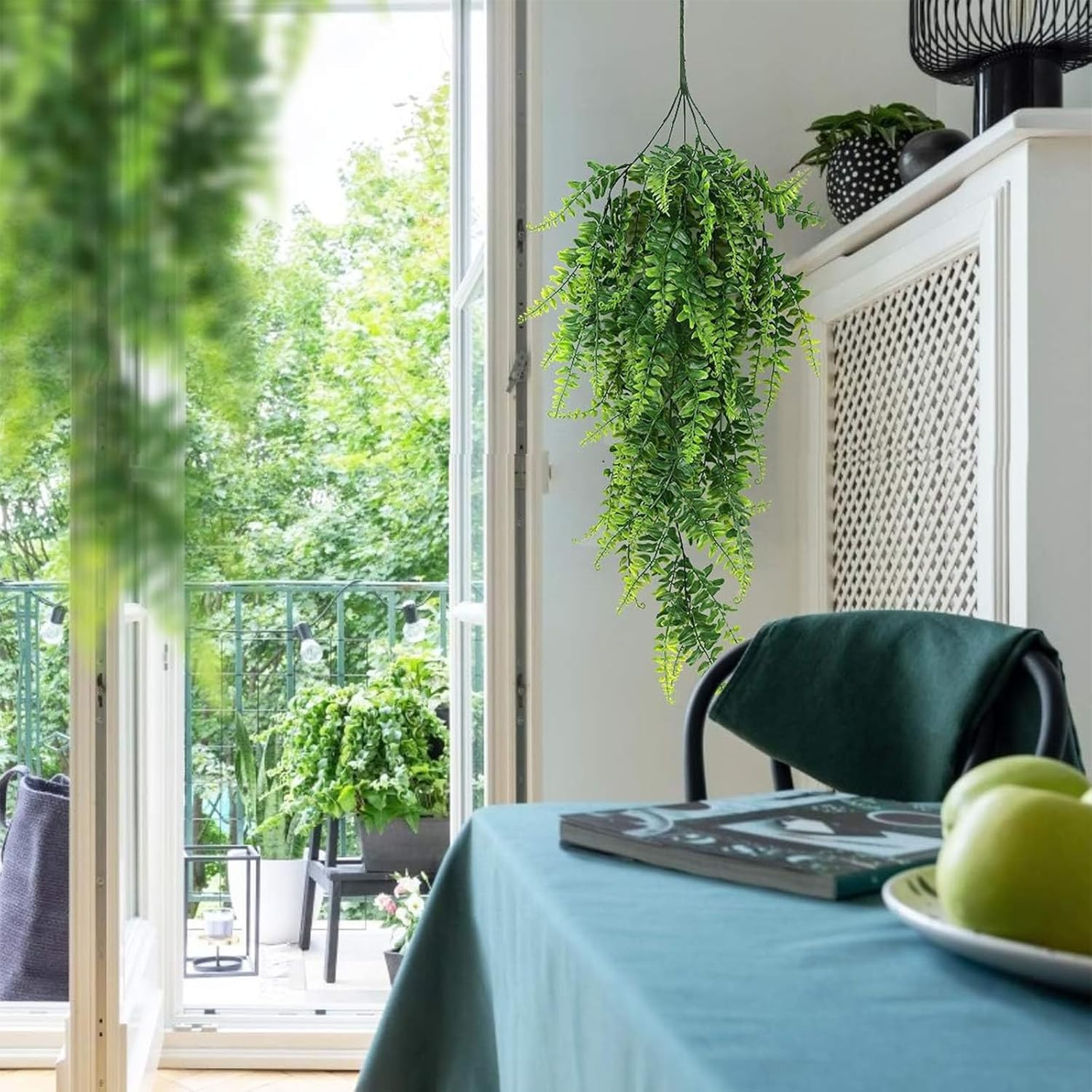 Plastic Plants,Fake Hanging Plants Ferns,Small Outdoor Faux Plant,4 PCS