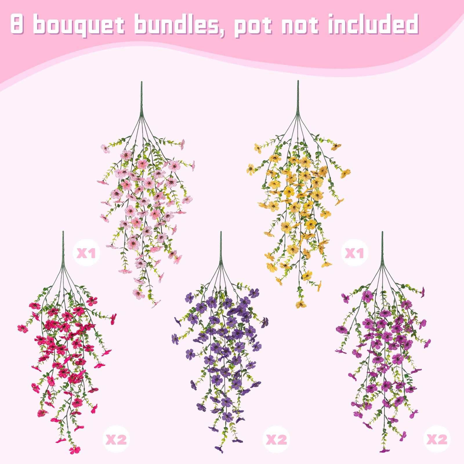 8PCS Artificial Hanging Fake Flowers for Outdoor Decoration Faux Silk Flowers…