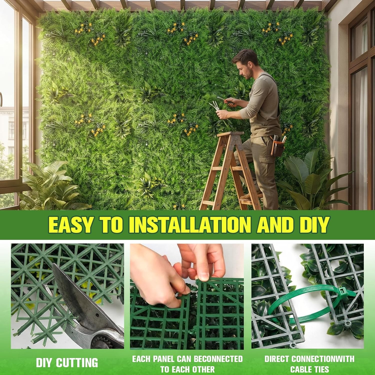 3PCS 40×40″ Artificial Boxwood Wall Hedge Mat Plant Panels UV Resistant Outdoor