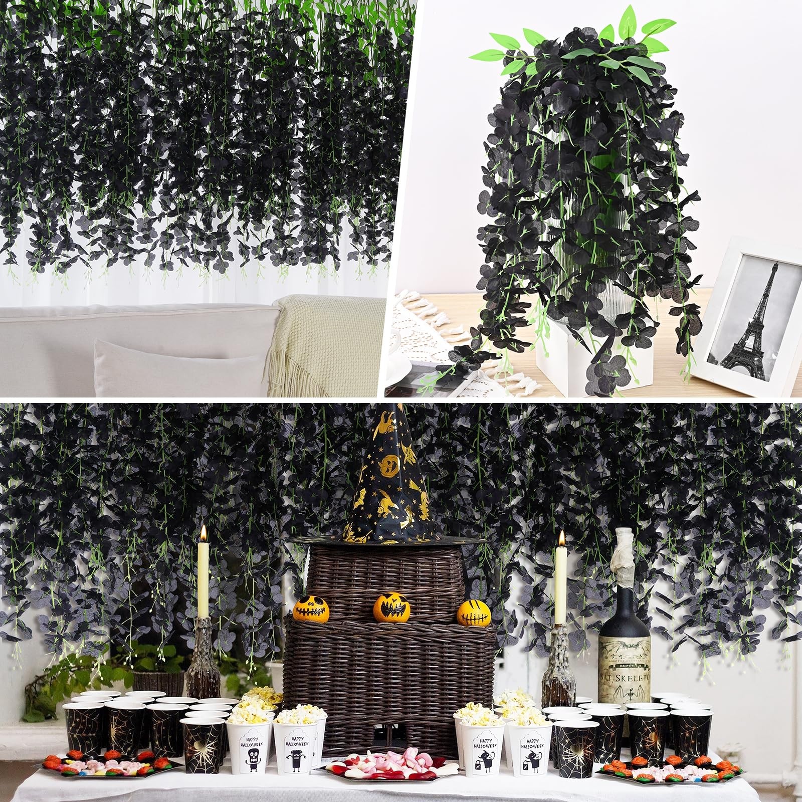 10Pcs Black Fake Wisteria Hanging Flowers, 3.6Ft/Pcs Artificial Wisteria Garl…
