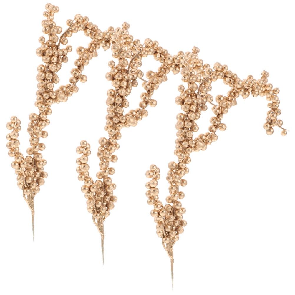 3pcs Christmas Simulated Berry Branches Christmas Tree Branch (Golden)