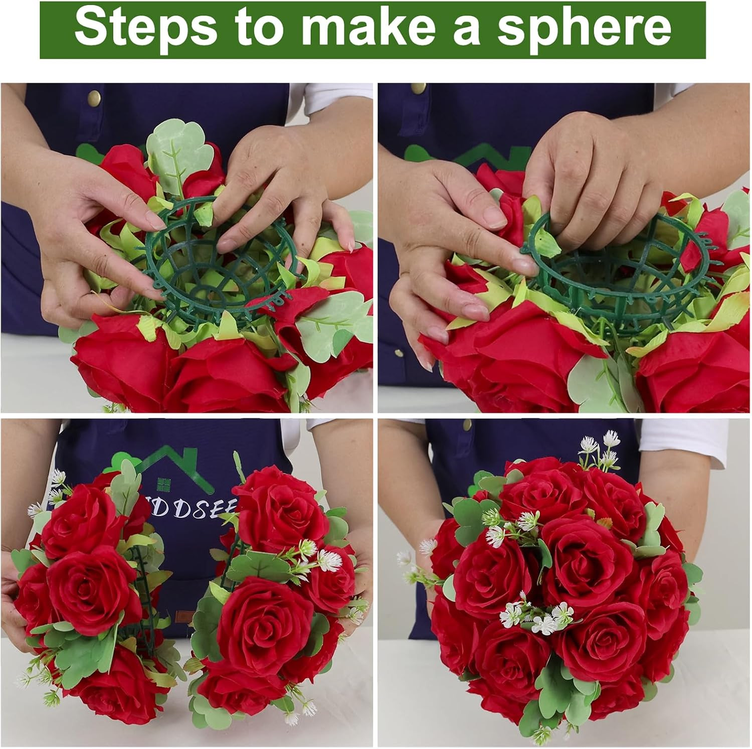 Red Rose Silk Flower Ball Centerpieces – 10 Pack for Weddings & Events