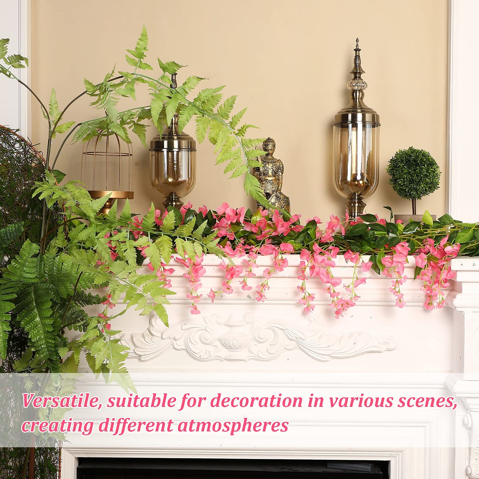 4 Pieces 26 ft in Total Pink Wisteria Garland Hanging Flowers Artificial Vine…