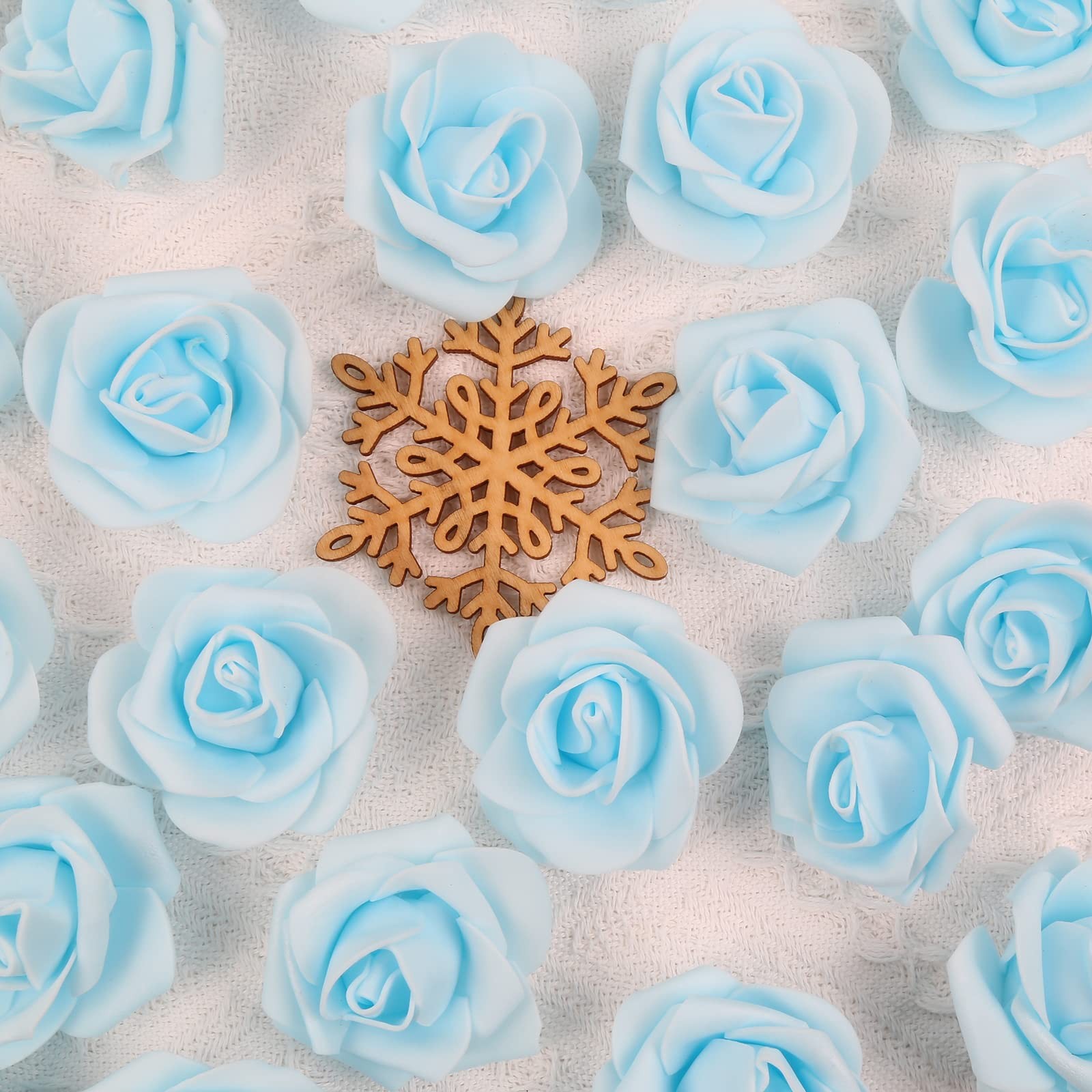 200Pcs 1.97in Light Blue Artificial Rose Flower Heads, DIY, Wedding, Centerpiece