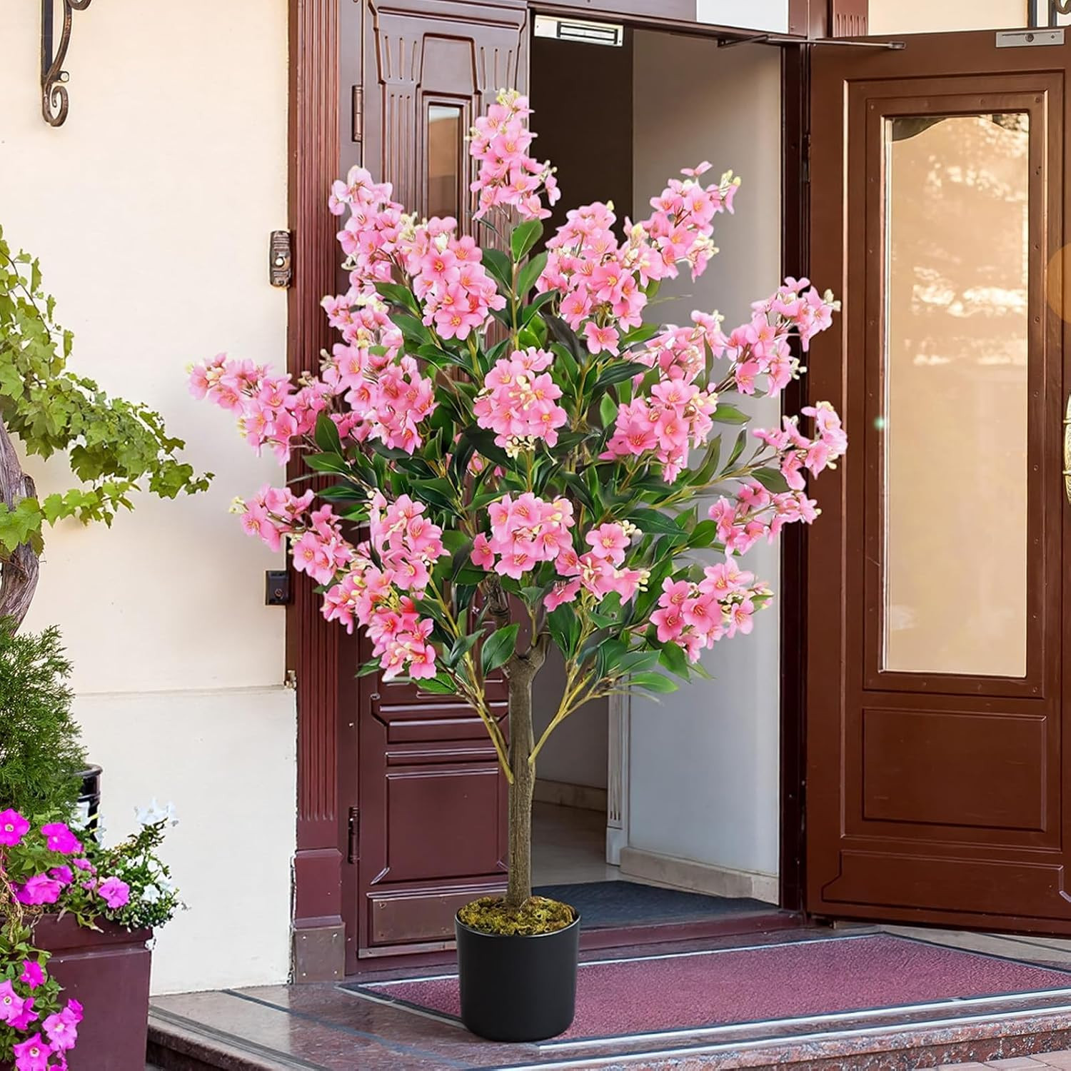 1 Pack 3.5 Ft Artificial Pink Crape Myrtle Tree Plant, 42 Inch Faux Blooming Lag