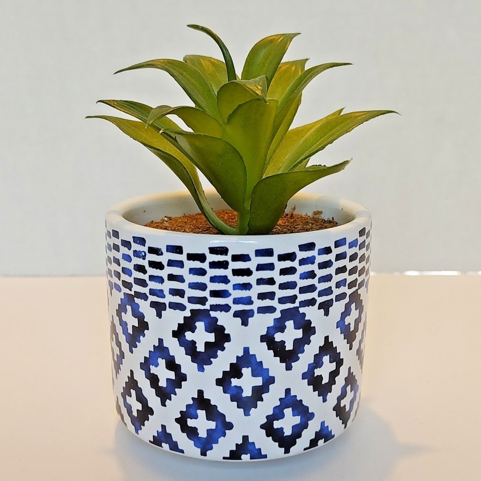 Succulent Flower Arrangement Bouquet Centerpiece Blue White Green Brown Ceramic