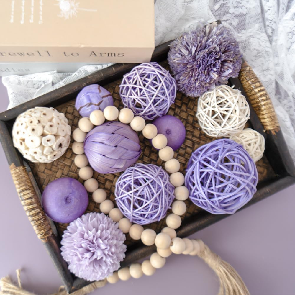 Purple Decorative Balls for Bowls,Assorted Vase Filler for Centerpieces,Wicker R
