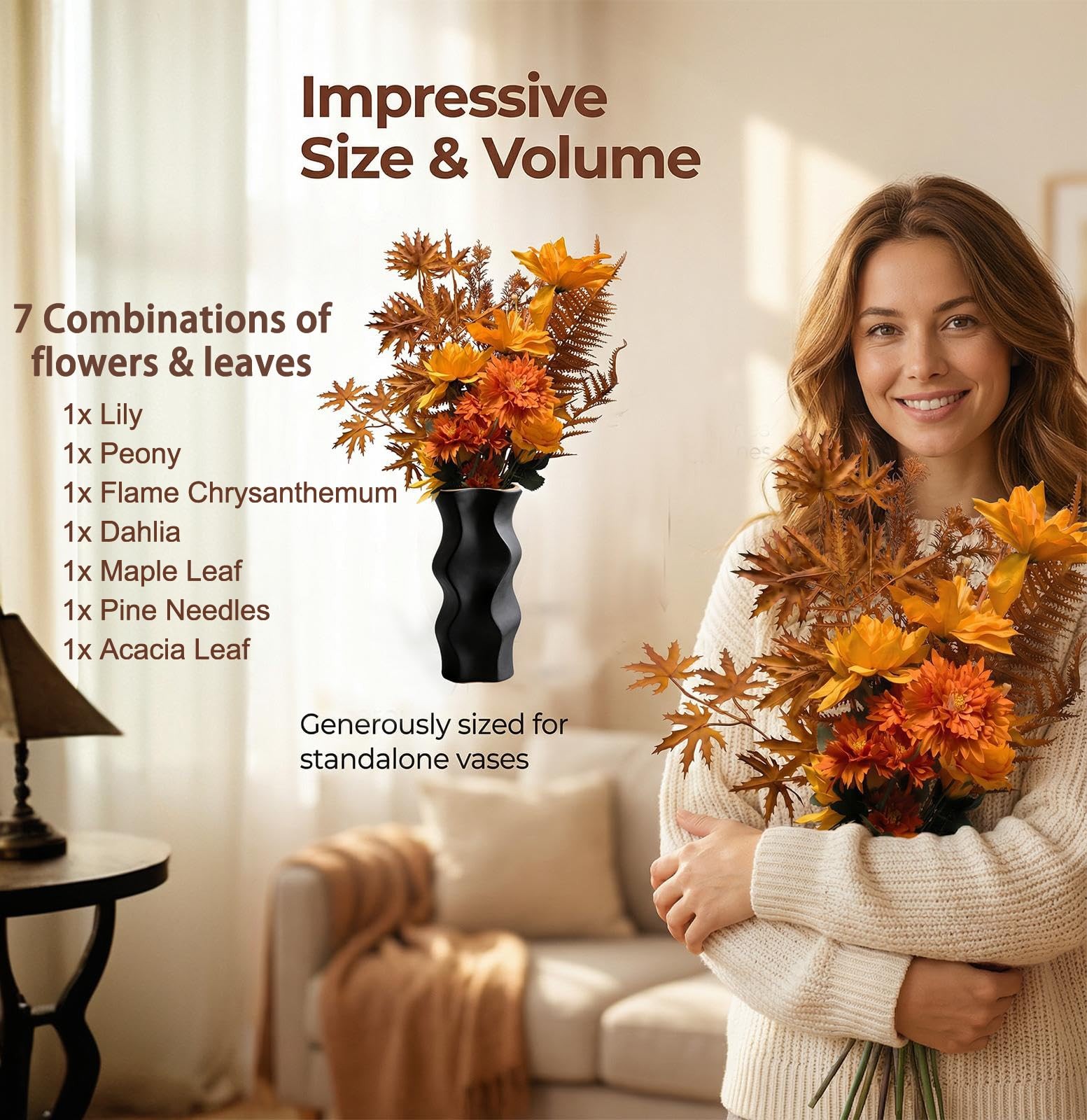 20-27 PCS Fall Flowers Bouquets Fake Silk Artificial Leaves Decor Centerpiece