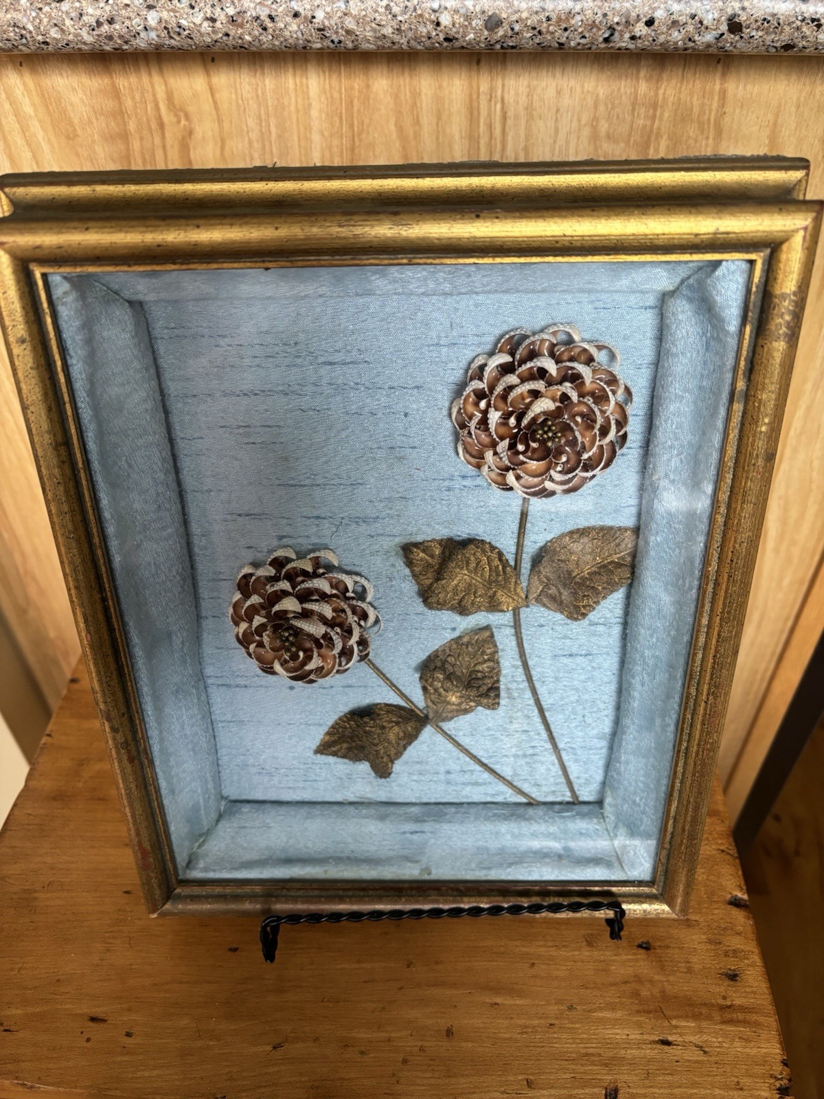 Vintage Mid Century Shell Art Flowers Shadow Box Framed 3D Seashell Floral c1950