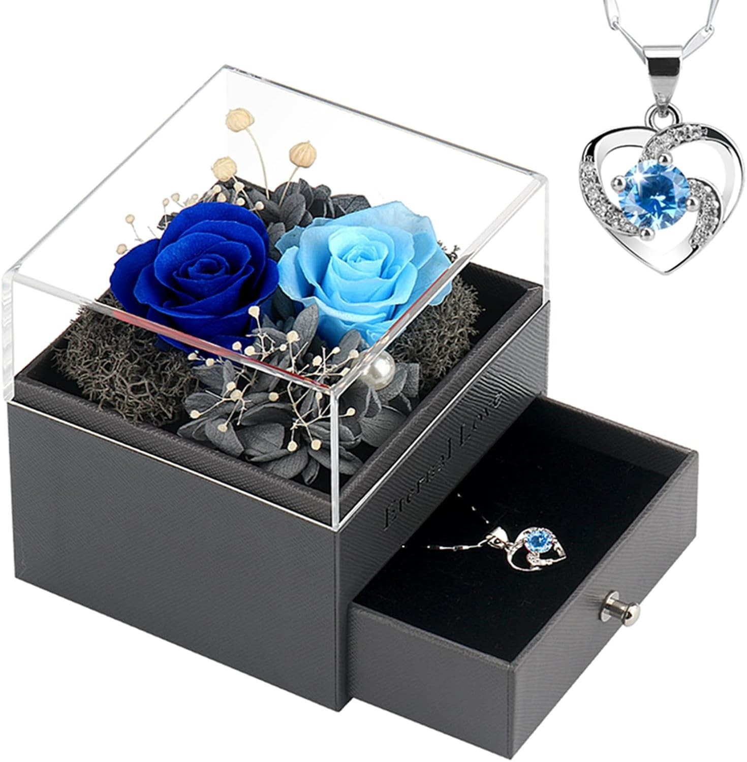 Handmade Preserved Rose Jewelry Box with Heart Necklace – Romantic Women’s Gift
