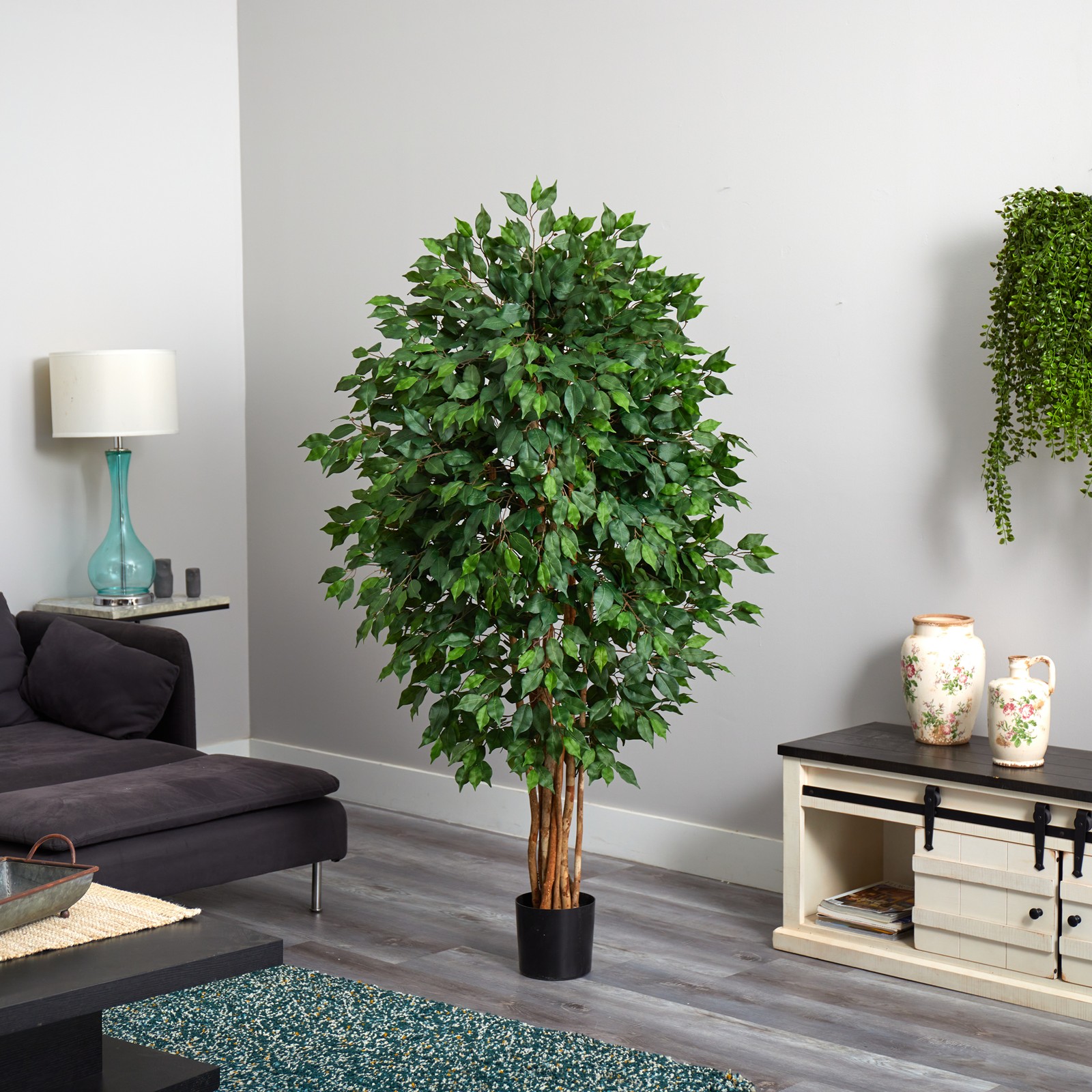 Nearly Natural 66″ Ficus Artificial Tree with Several Trunks in Green/Black