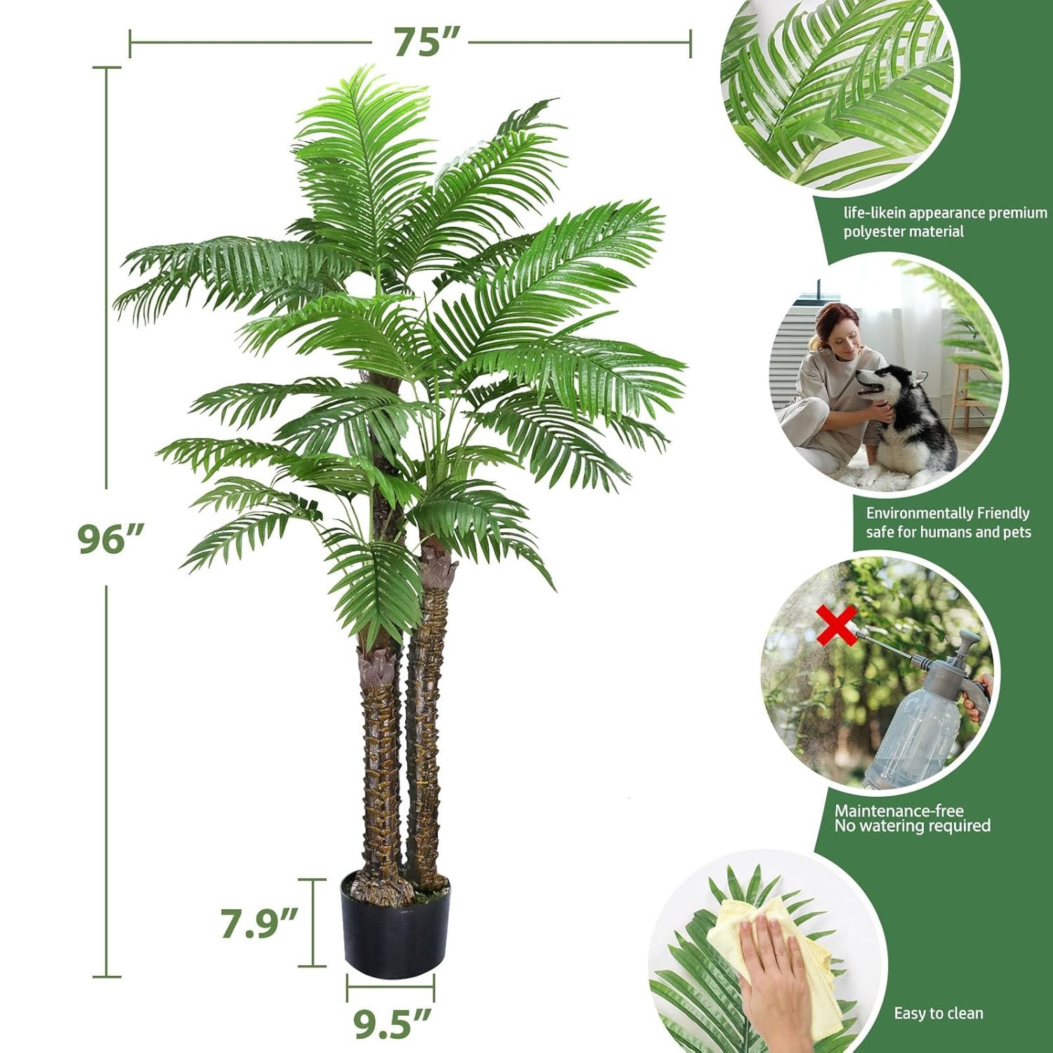 8FT Artificial Palm Tree Fake Phoenix Faux Outdoor Plant Pre Potted