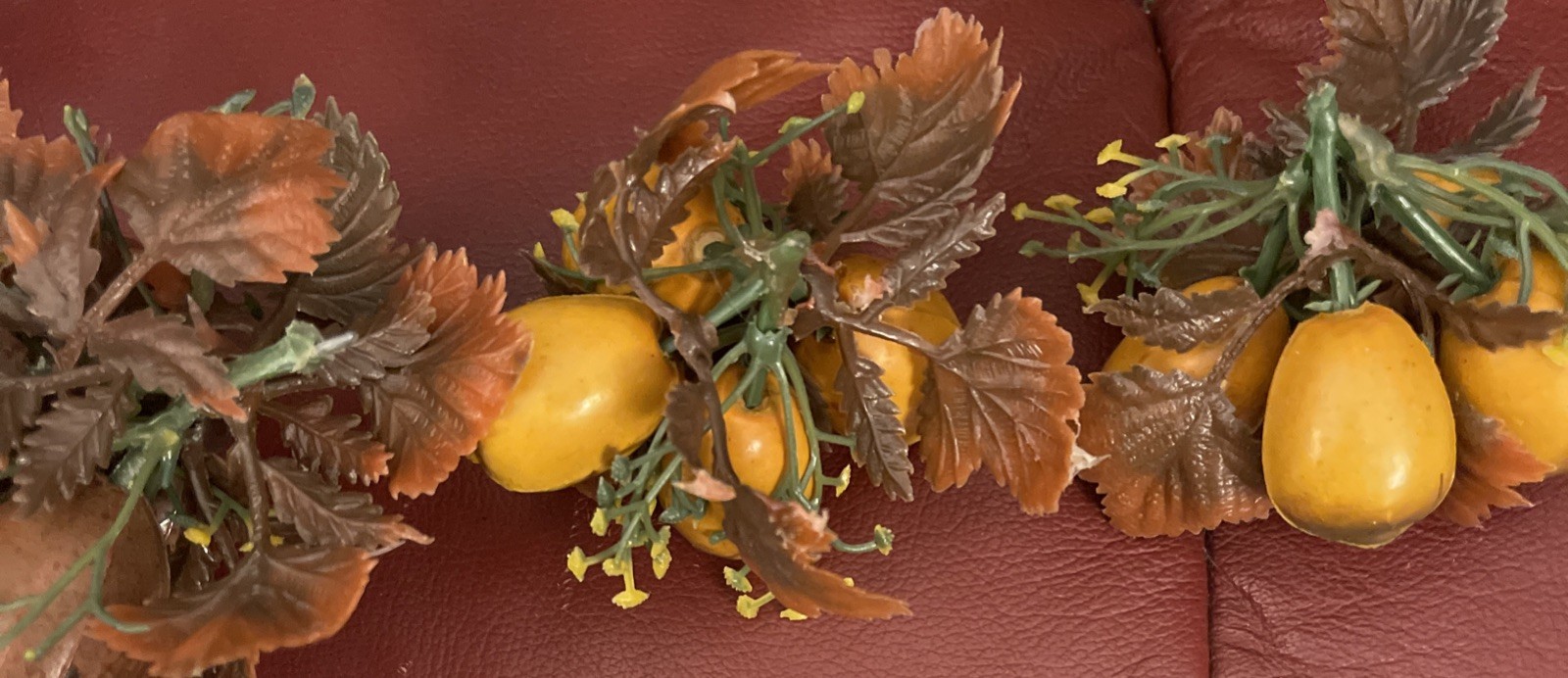 Vintage Plastic MCM Faux Greenery Retro Crafts Acorn Nuts Fruit Leaves 28 Piece