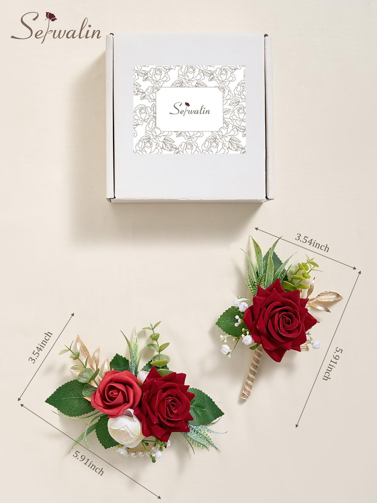 Red Rose Corsage Boutonniere Set For Men Wrist Wristlet Prom Homecoming