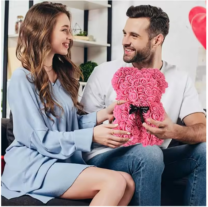 1pc 10inch Artificial Flower Floral Rose Teddy Bear Romantic Valentines Day Gift