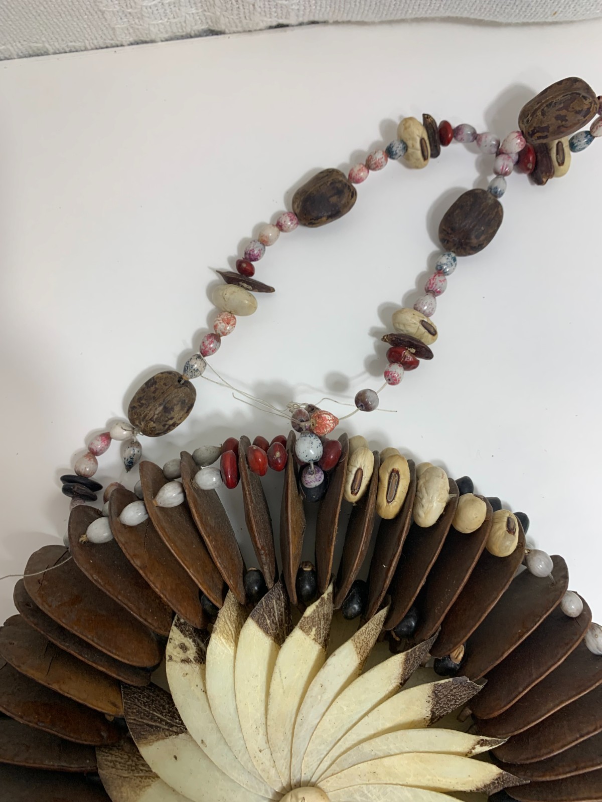 Vintage Ethnic Bean Pod Wall Wreath or Necklace Brown White Color Beans Decor