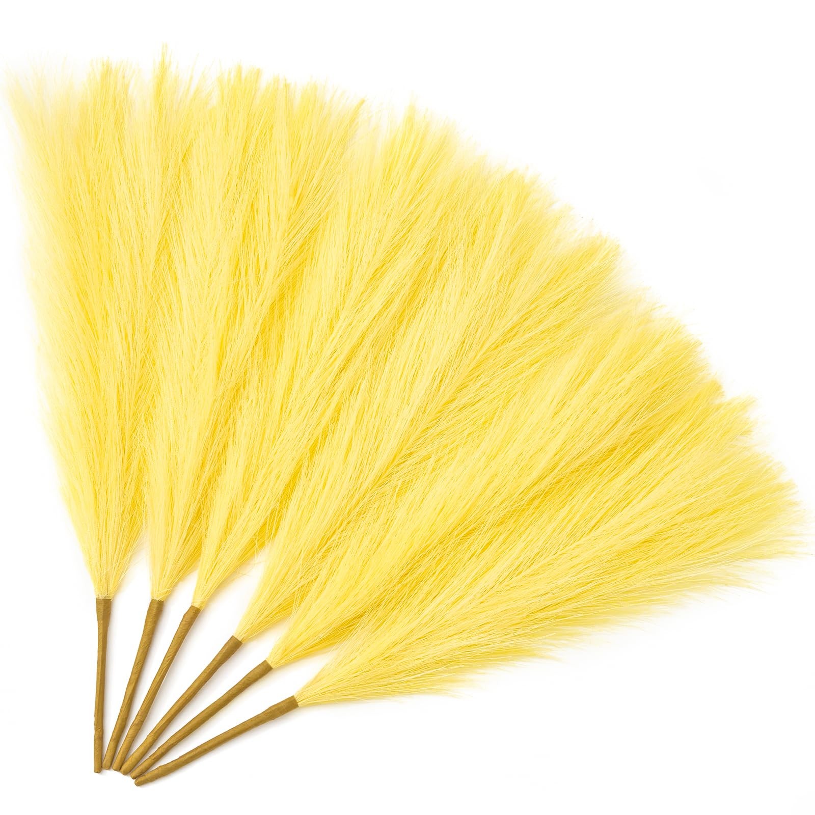 6 PCS Pampas Grass Decor 17.7 Inch Light Yellow Artificial Fluffy Vase Filler