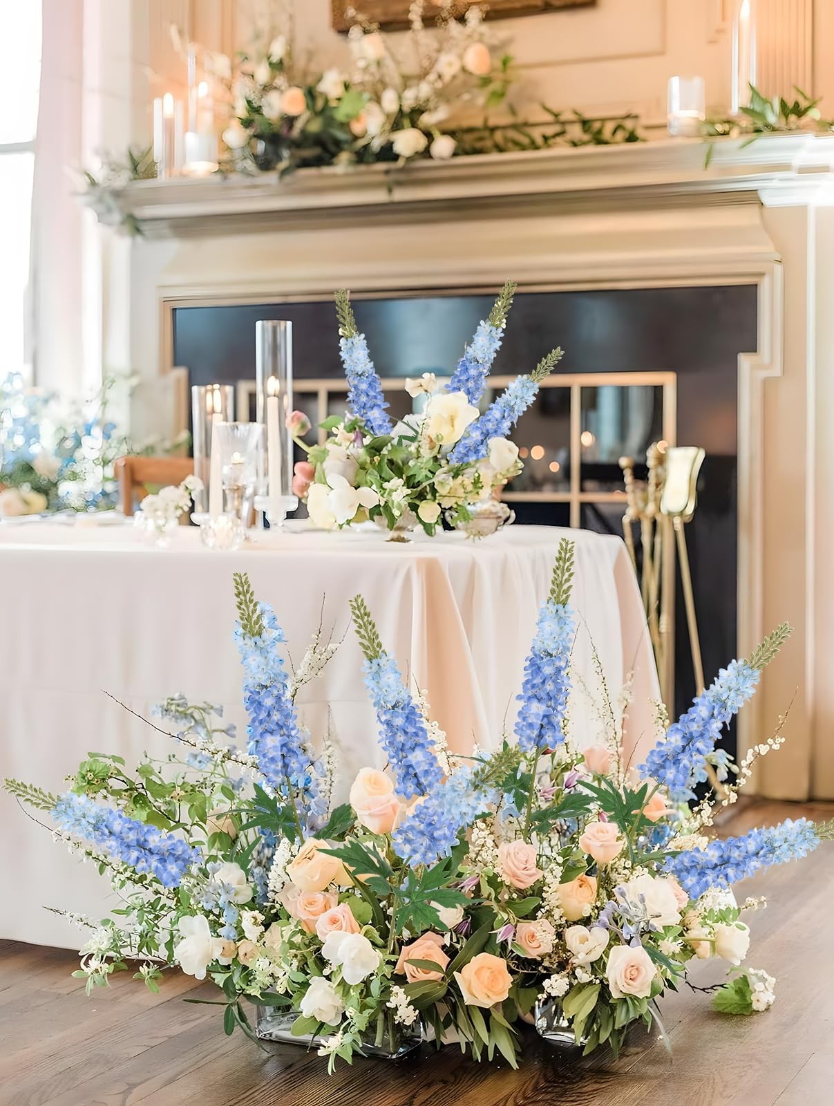 Blue Delphinium Artificial Flowers,6PCS Larkspur Silk Fake Flowers 29.5″ Long…