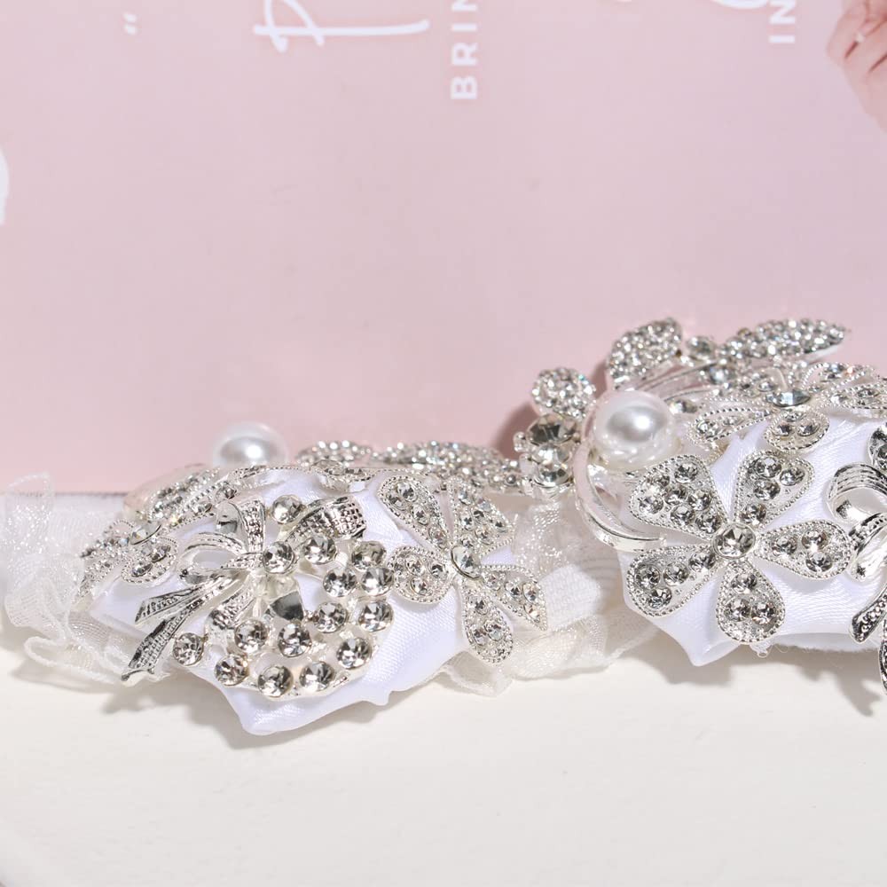 Wrist Corsage Pearl Rhinestone Boutonniere Set Wedding Prom Silver White