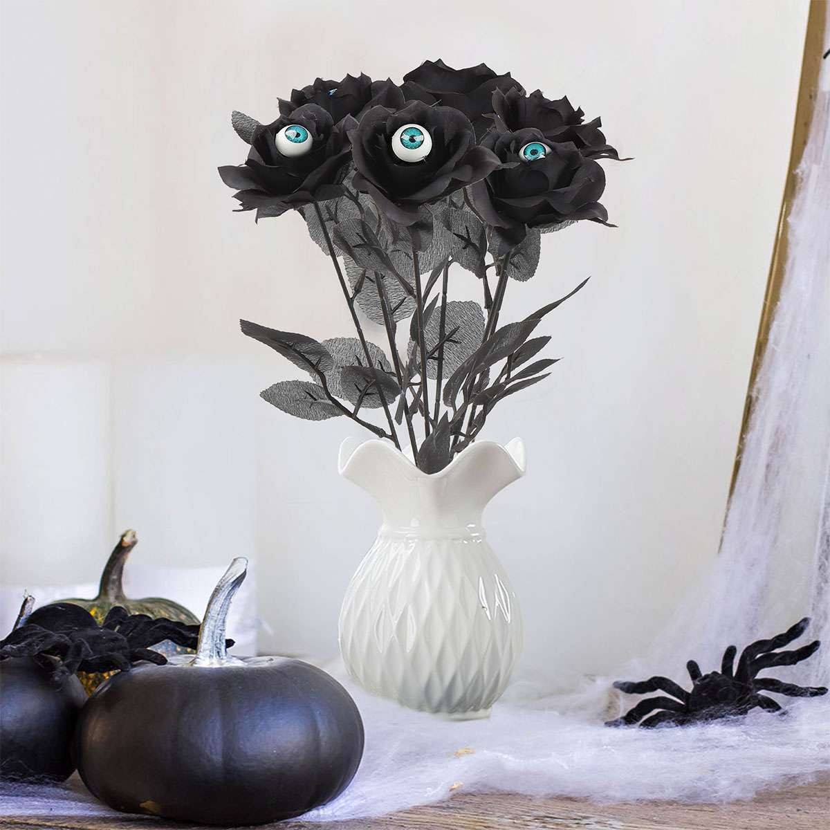 Artificial Halloween Bloody Roses With Eyeball Gothic Flowers Faux Rose Party