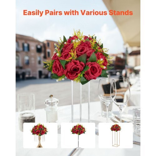 Flower Balls Arrangement Bouquet 10 PCS, 9.5-Inch Wedding Red Roses Centerpieces