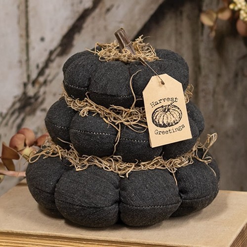 New Primitive Rustic BLACK STACKED PUMPKINS Stuffed Pillow Sitter 6″