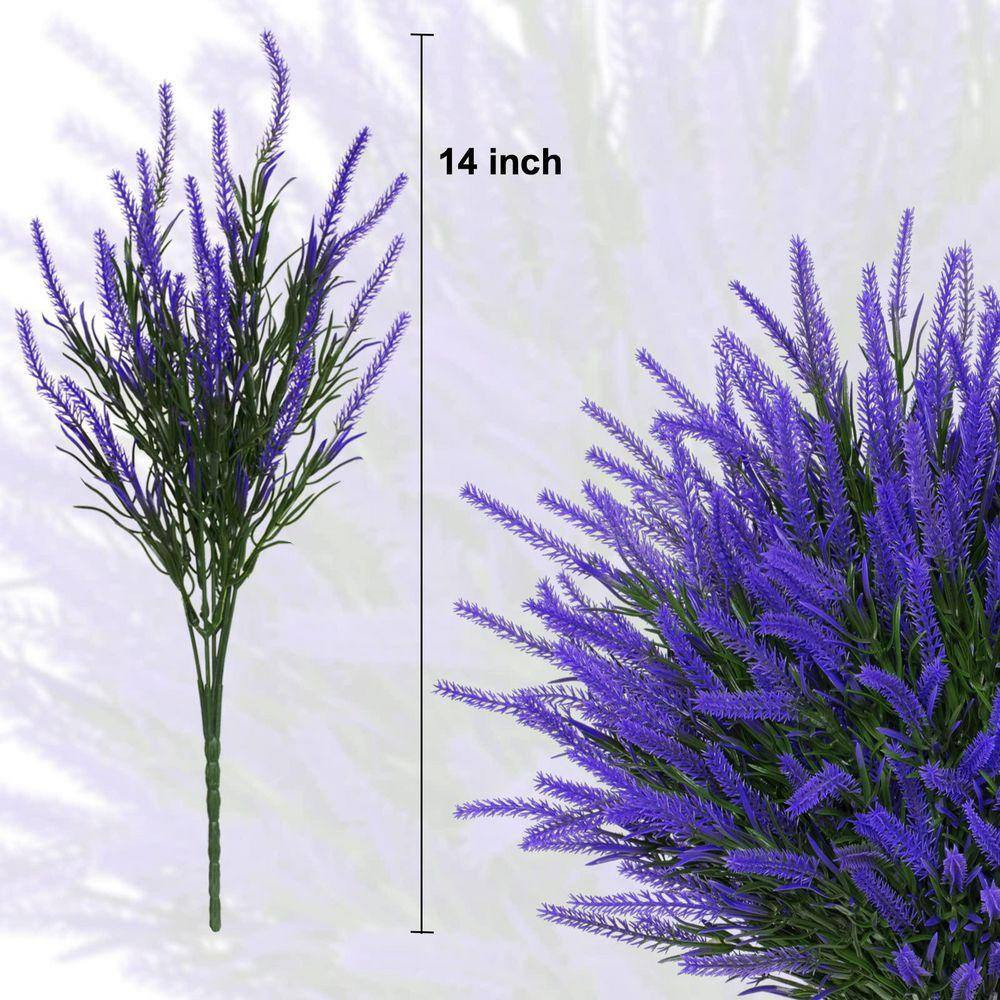 14 in Purple 12 Bundles Artificial Lavender Faux Plastic Shrubs Fake Outdoor Flo