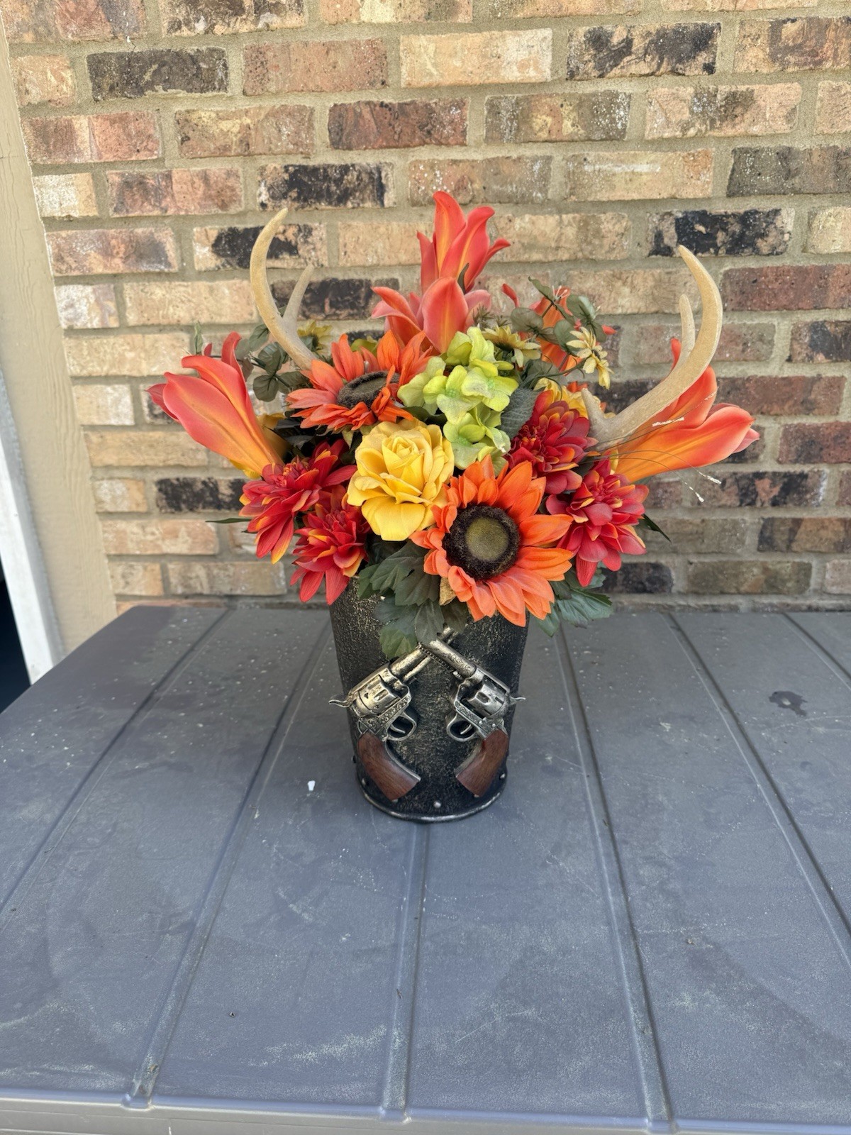 Artificial Plant Floral Arrangement Distressed Ceramic Planter Home Decor Fall
