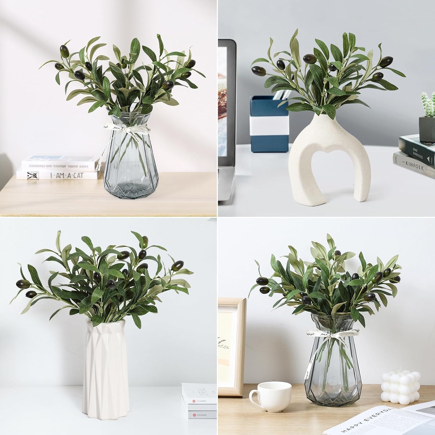 10pcs Faux Olive Leaves Stems 10” Tall Artificial Plants Olive Tree Branches for